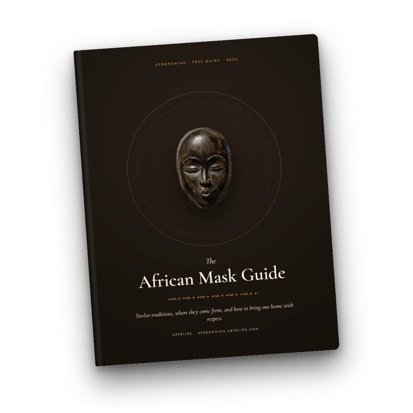 The African Mask Guide, a 21-page PDF with a carved Dan mask on the cover